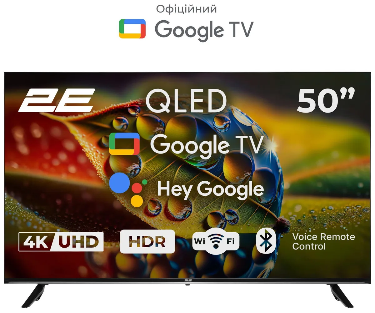 Телевізор 50" 2E QLED 4K 60Hz Smart Google TV Black