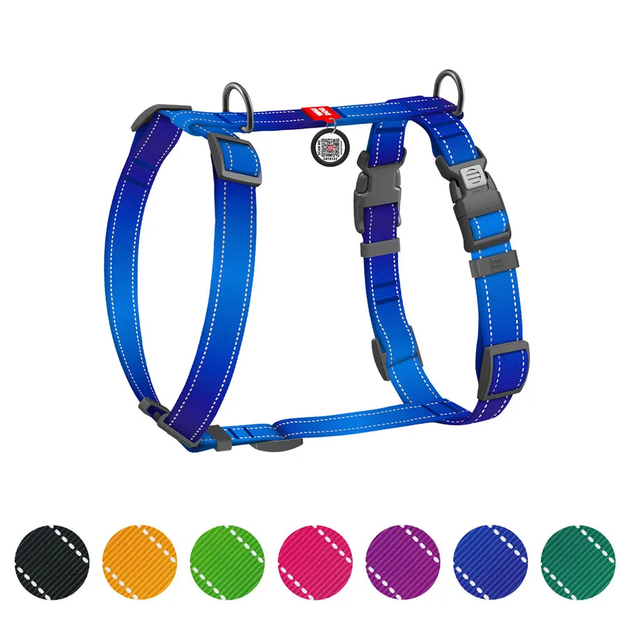 Шлея анатомічна H-подібна WAUDOG Nylon Mono 20 мм М 38-60 см синя