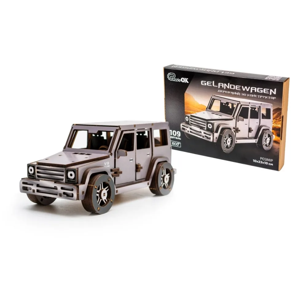 Дерев'яний 3D конструктор PuzzleOK Gelandewagen 109 деталей дерево натуральне