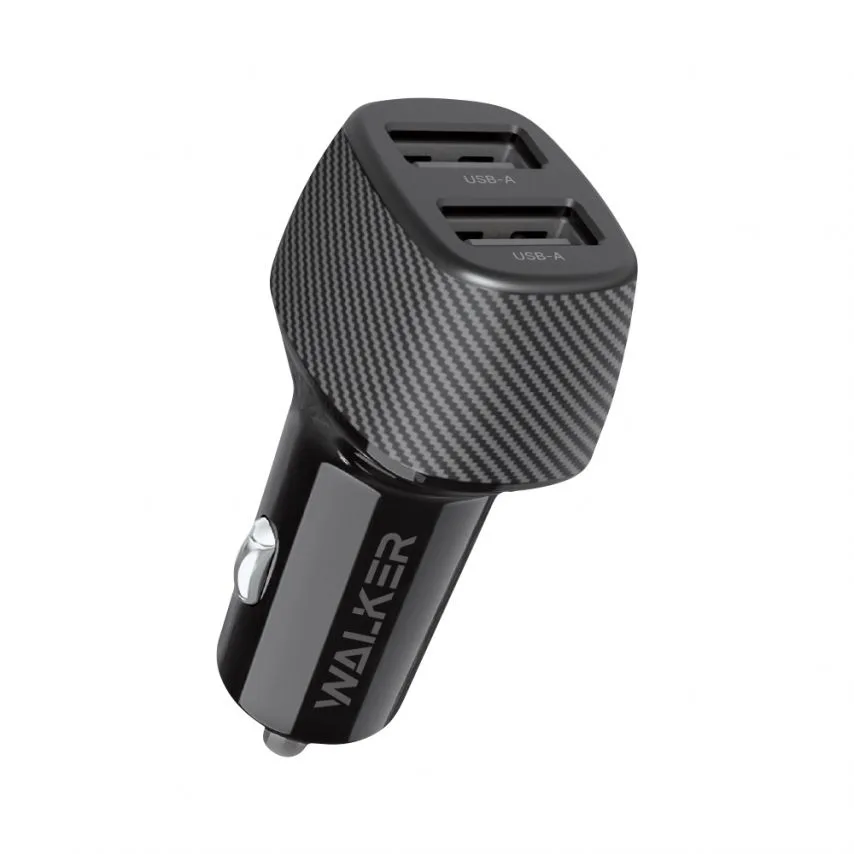 Автомобільний зарядний пристрій WALKER пластик 60х27х21 мм чорний 2USB 15W
