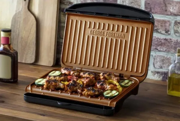 Гриль George Foreman притискний Copper Fit Grill, 1630 Вт, 1 температурний режим, пластиковий корпус, чорний.