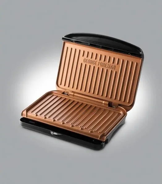 Гриль George Foreman притискний Copper Fit Grill, 1630 Вт, 1 температурний режим, пластиковий корпус, чорний.