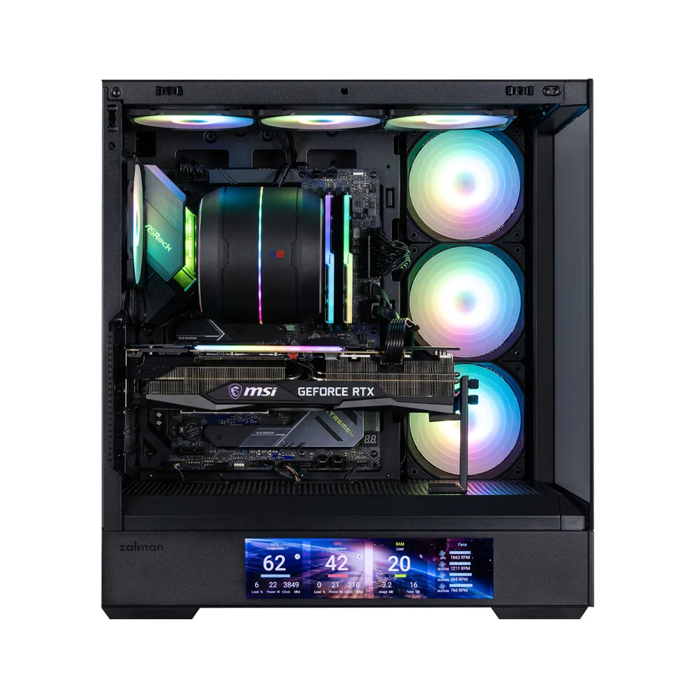 Корпус Zalman P40 DS без БЖ, 2xUSB3.0, 1x Type C, 3x120мм ARGB Reverse,  1x120мм ARGB, VGA 420мм, LCS ready, TG Side/Front Panel, Display, ATX, чорний
