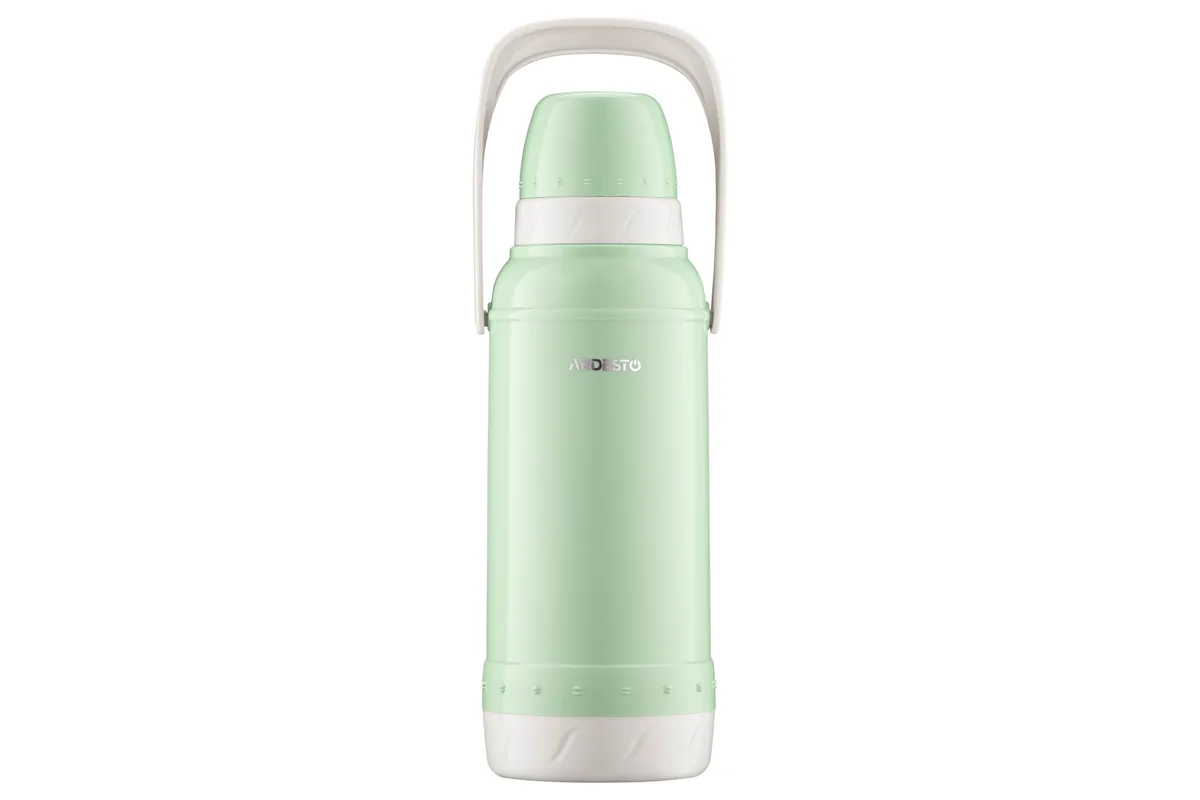 Термос ARDESTO Gemini Gourmet, 2000 мл, пластиковий корпус, боросилікатне скло, зелений колір.
