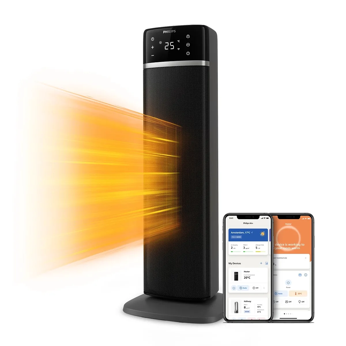 Тепловий вентилятор Philips 5000 Серії, для площі до 20 м2, потужність 2000 Вт, електронне управління, розміри 58 x 19.6 x 21.2 см