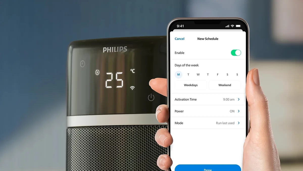 Тепловий вентилятор Philips 5000 Серії, для площі до 20 м2, потужність 2000 Вт, електронне управління, розміри 58 x 19.6 x 21.2 см