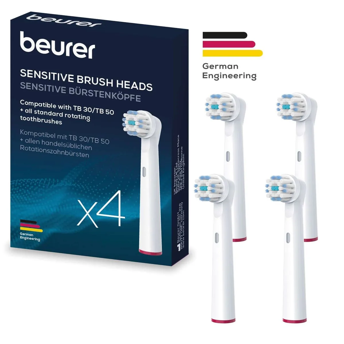 Насадки для зубних щіток Beurer TB 15/30/50 Sensitive, м'яке чищення, 4 шт в упаковці, білі.