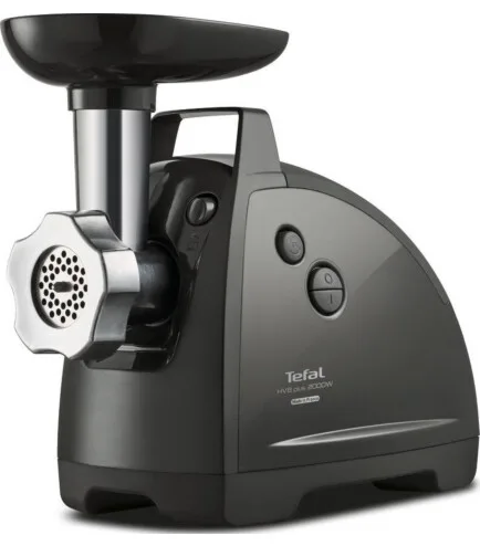 Мясорубка Tefal пластик 2000Вт черная 2.6кгч 3 решетки насадки для колбас кеббе томатов