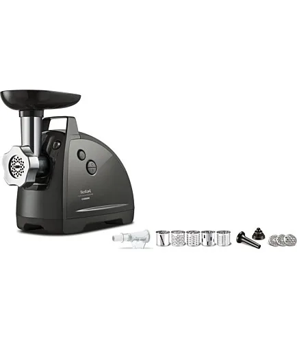 Мясорубка Tefal пластик 2000Вт черная 2.6кгч 3 решетки насадки для колбас кеббе томатов