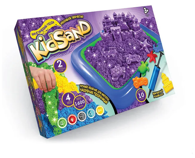 Кінетичний пісок Danko Toys 1600 г 4 кольори з блискітками та надувною пісочницею
