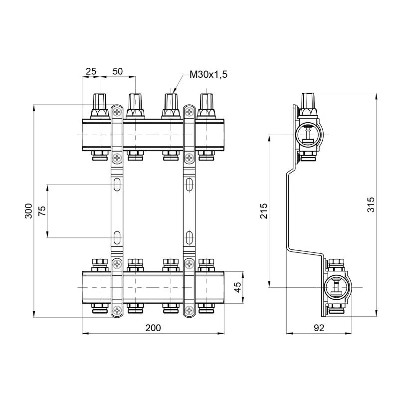Колектор Thermo Alliance Forte 1" 4 виходи латунь 315х200х92 мм хром