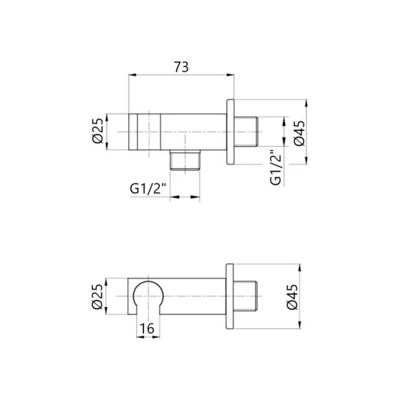 Подключение шланга Qtap 025 1/2" матовое черное латунь 92х65х48 мм