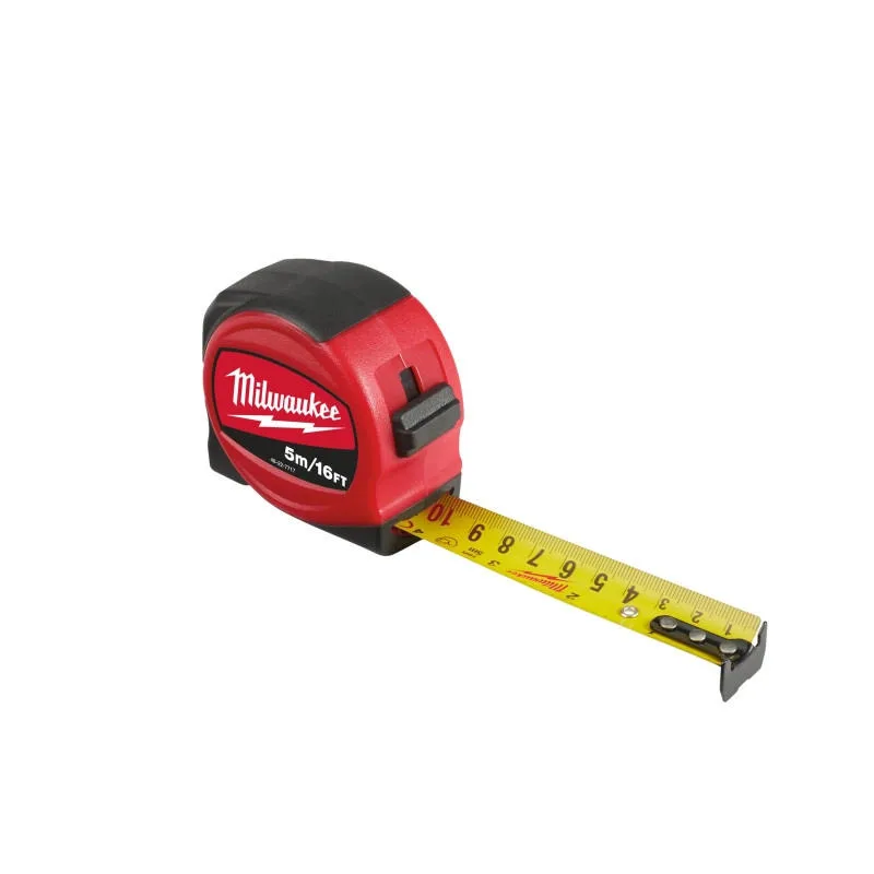 Рулетка Milwaukee Slimline S5-16/25, 5м х 25мм, з механізмом фіксації, виготовлена з АБС-пластика.