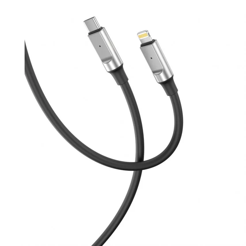 Кабель USB Type-C to Lightning 1м XO силіконовий чорний 27W швидке заряджання