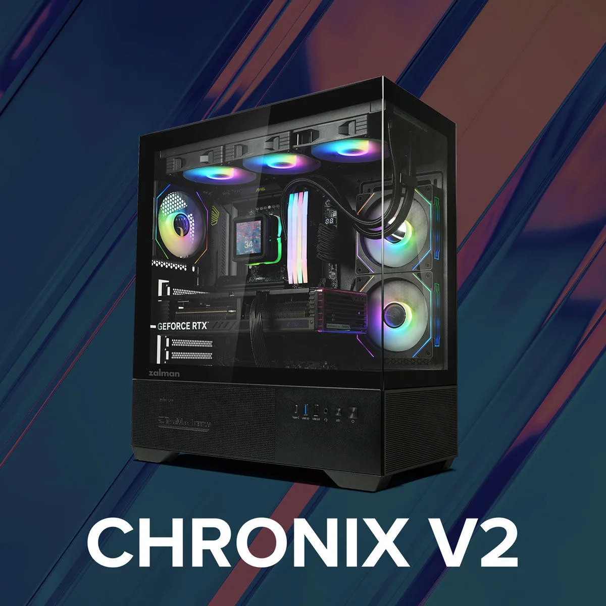 Корпус Zalman Chronix V2 без БЖ, 1xUSB3.0, 1xUSB2.0, 1x Type C, 2x120мм ARGB Reverse,  4x120мм ARGB, VGA 410мм, LCS ready, TG Side/Front Panel, ATX, чорний