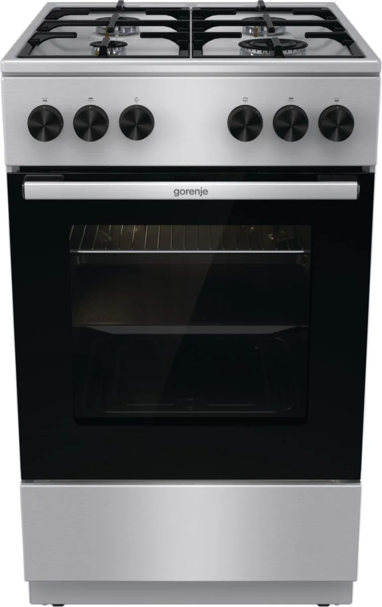 Газова плита Gorenje, 70 л, 50x60 см, чавунні решітки, нержавіюча сталь.