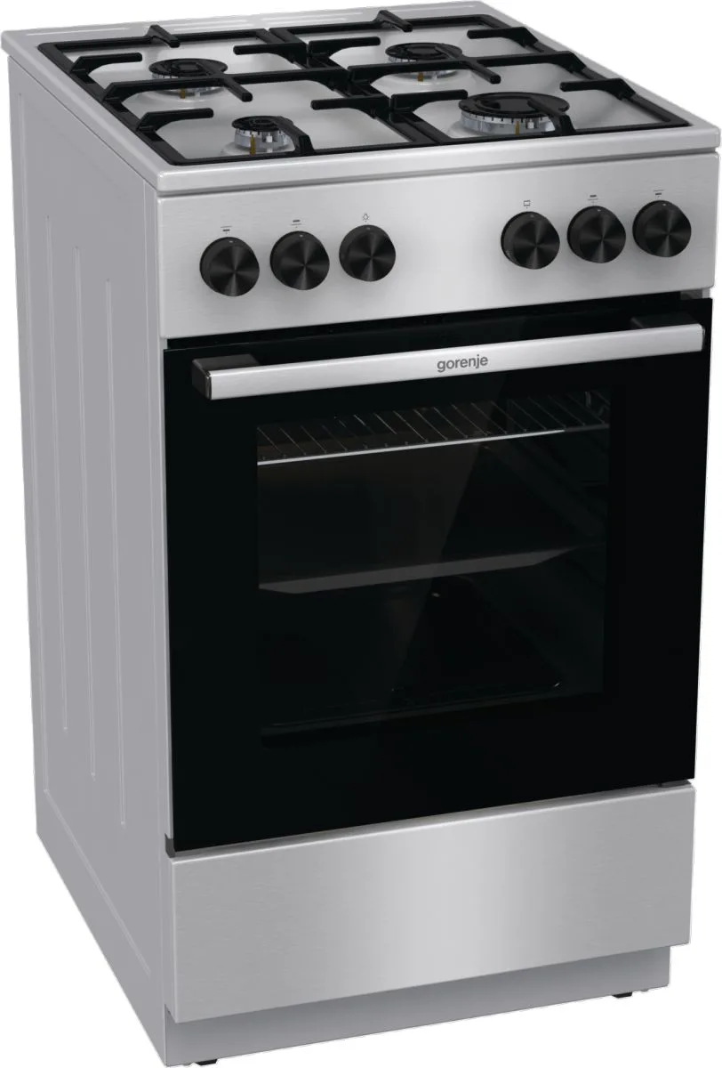Газова плита Gorenje, 70 л, 50x60 см, чавунні решітки, нержавіюча сталь.