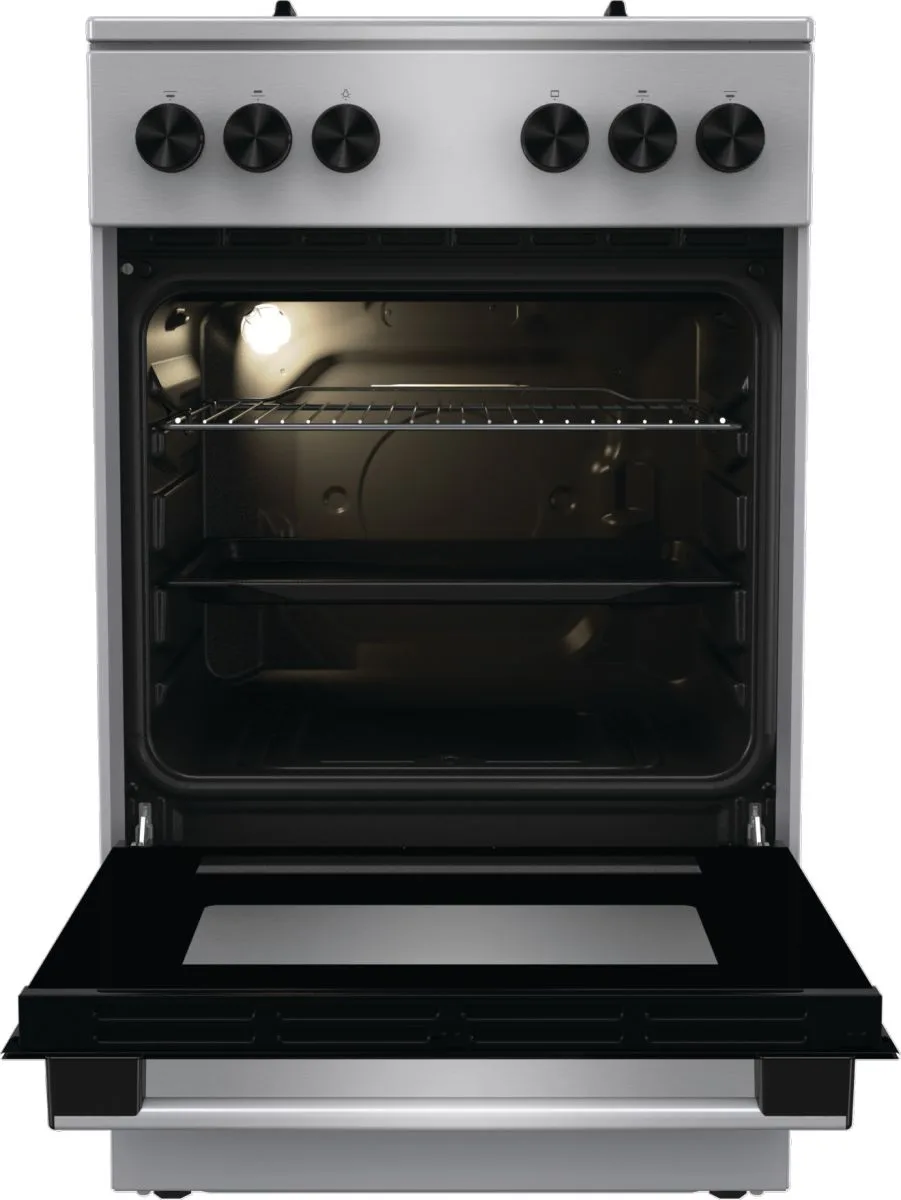 Газова плита Gorenje, 70 л, 50x60 см, чавунні решітки, нержавіюча сталь.