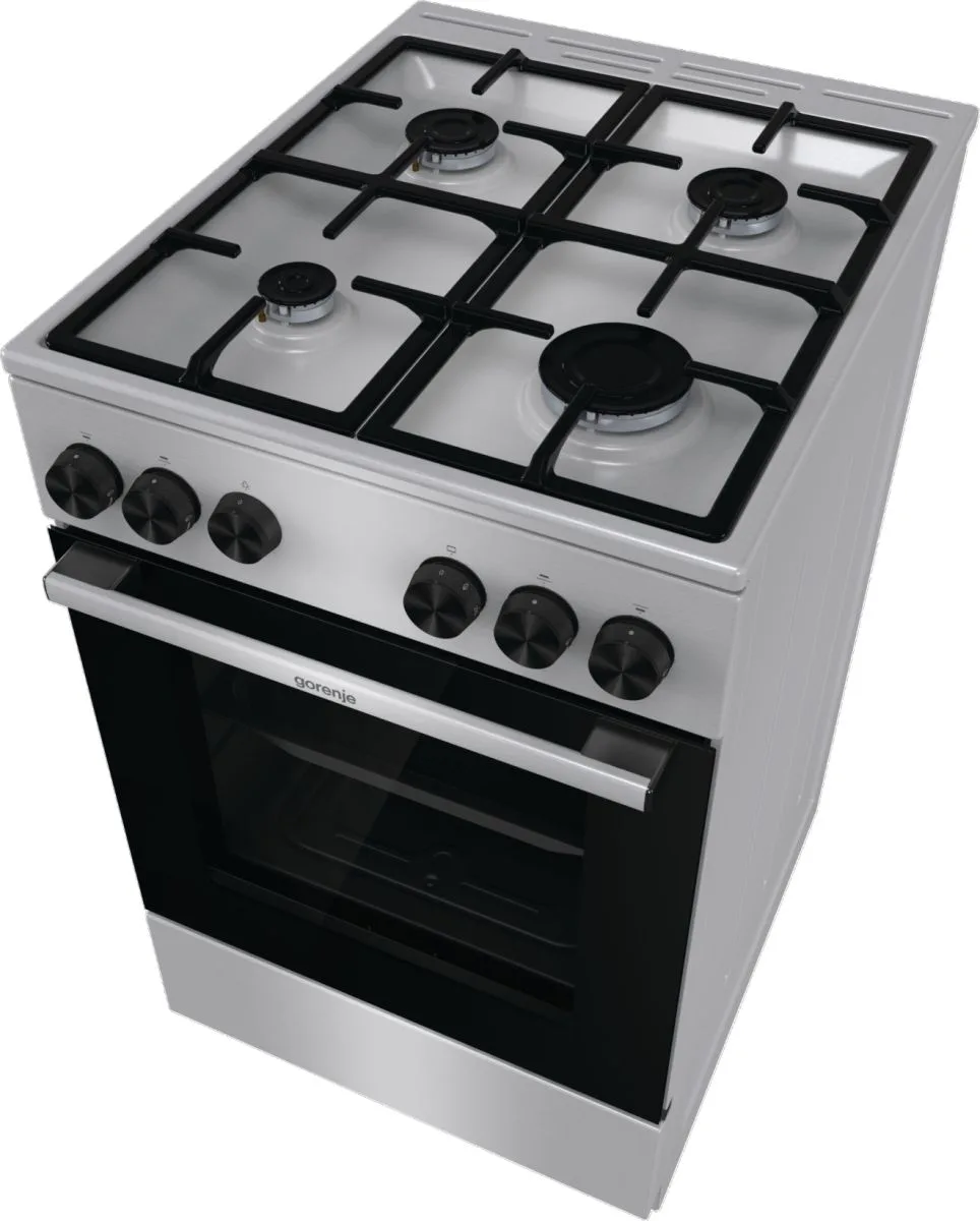 Газова плита Gorenje, 70 л, 50x60 см, чавунні решітки, нержавіюча сталь.