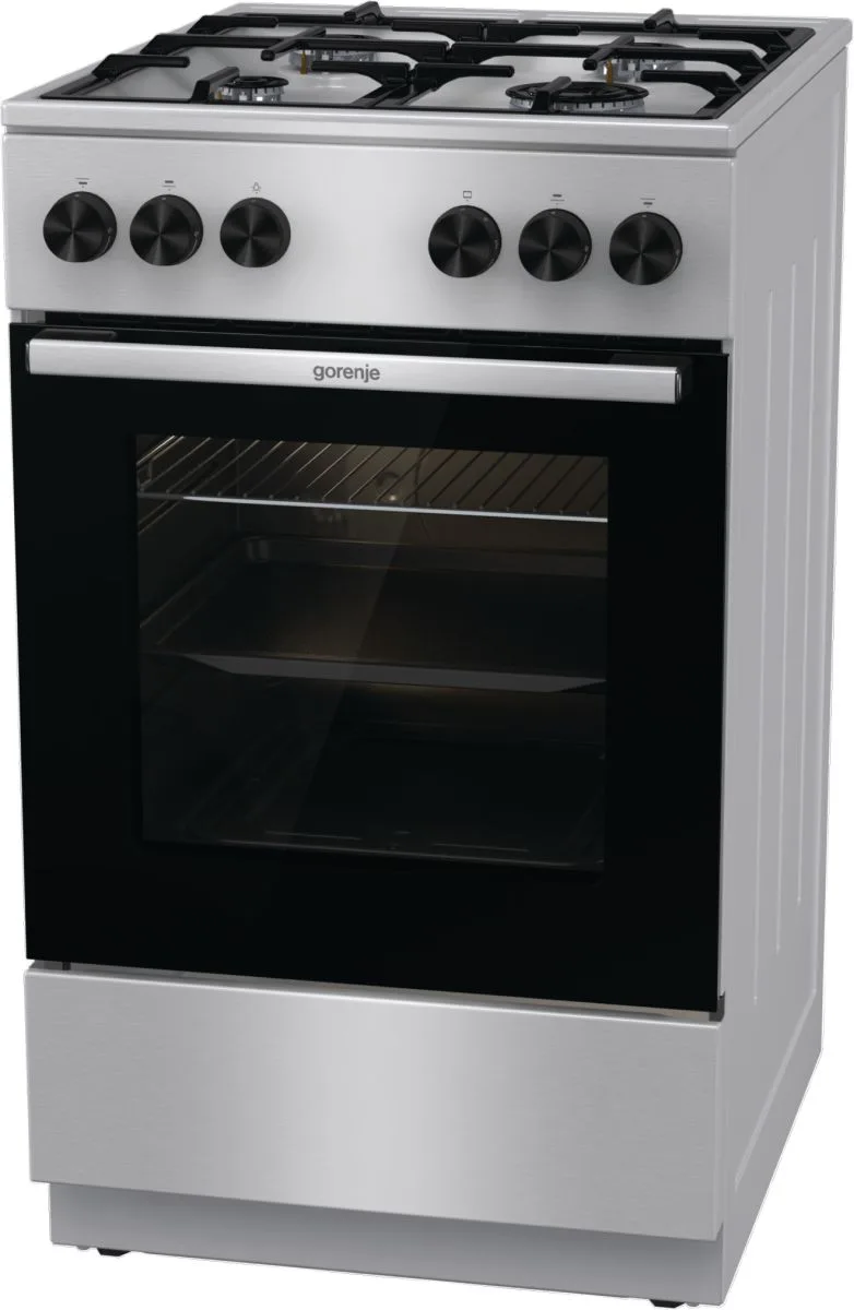 Газова плита Gorenje, 70 л, 50x60 см, чавунні решітки, нержавіюча сталь.