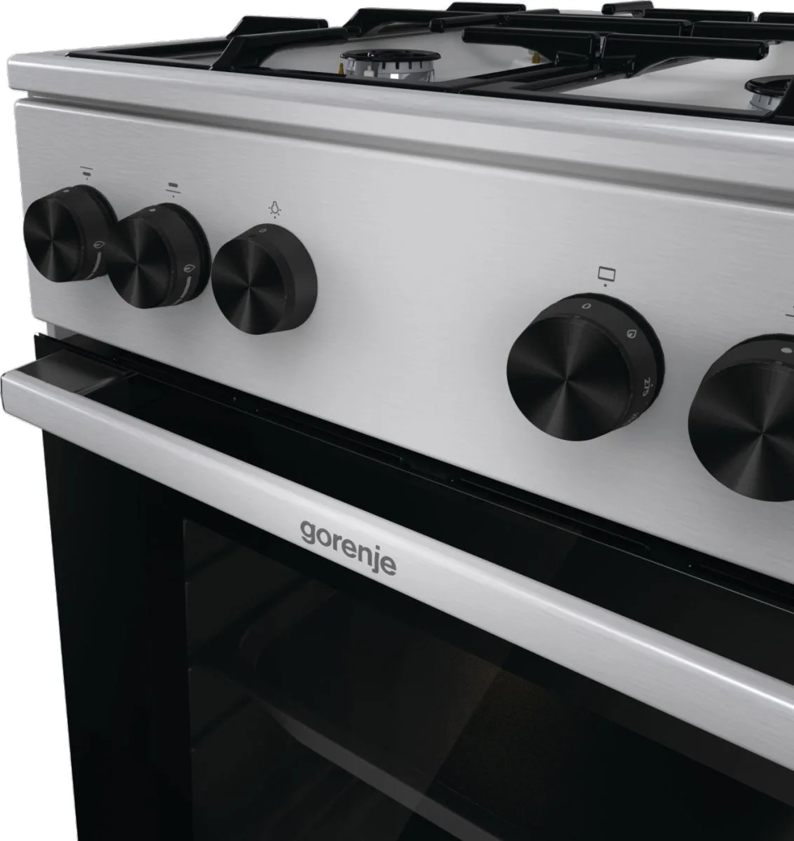 Газова плита Gorenje, 70 л, 50x60 см, чавунні решітки, нержавіюча сталь.