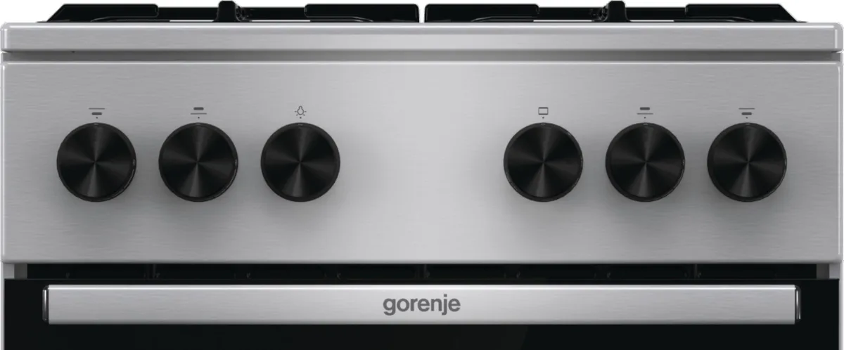 Газова плита Gorenje, 70 л, 50x60 см, чавунні решітки, нержавіюча сталь.
