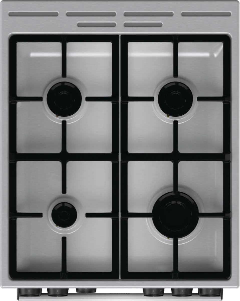 Газова плита Gorenje, 70 л, 50x60 см, чавунні решітки, нержавіюча сталь.