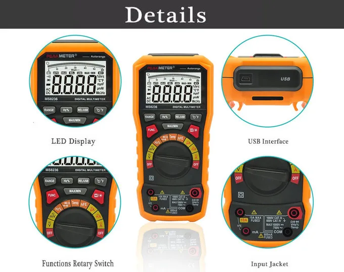 Цифровий мультиметр PROTESTER PM8236 600В 10А ЖК 1.5V Портативний