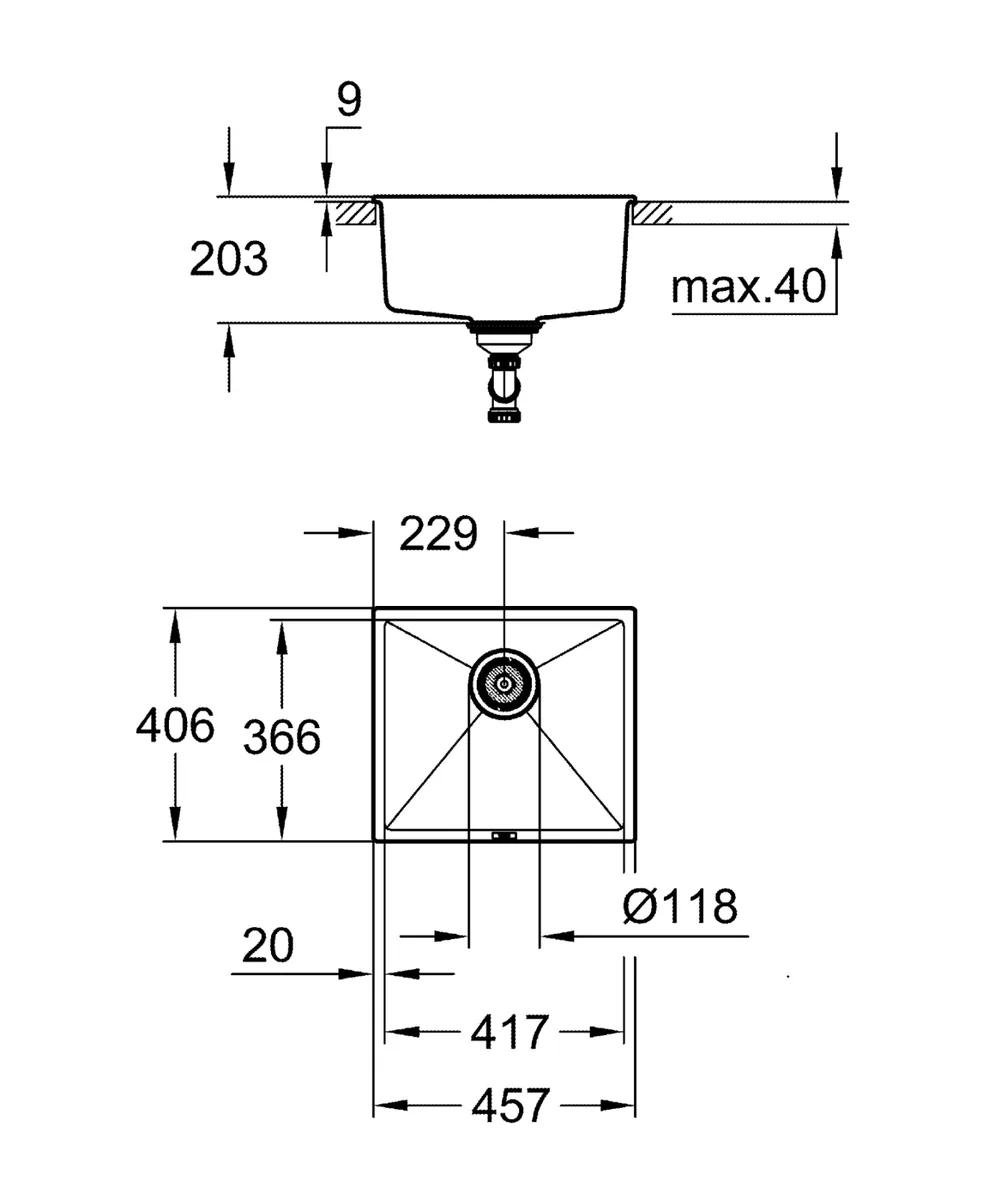 Композитна мийка кухонна Grohe штучний камінь 457х406 мм чорний матовий