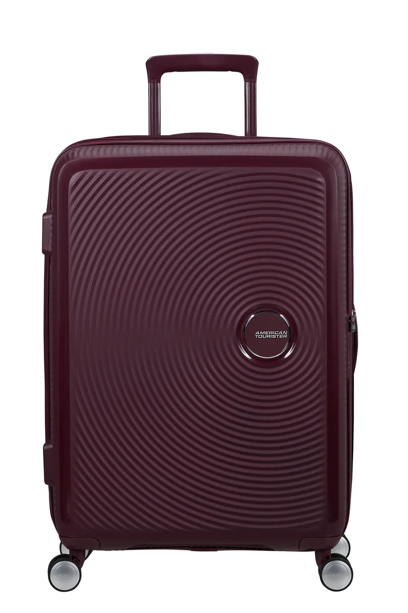 Чемодан American Tourister, Soundbox, полипропилен, средний, 67 см, 71.5/81 л, TSA, 4 колеса, EXP, бордового цвета.
