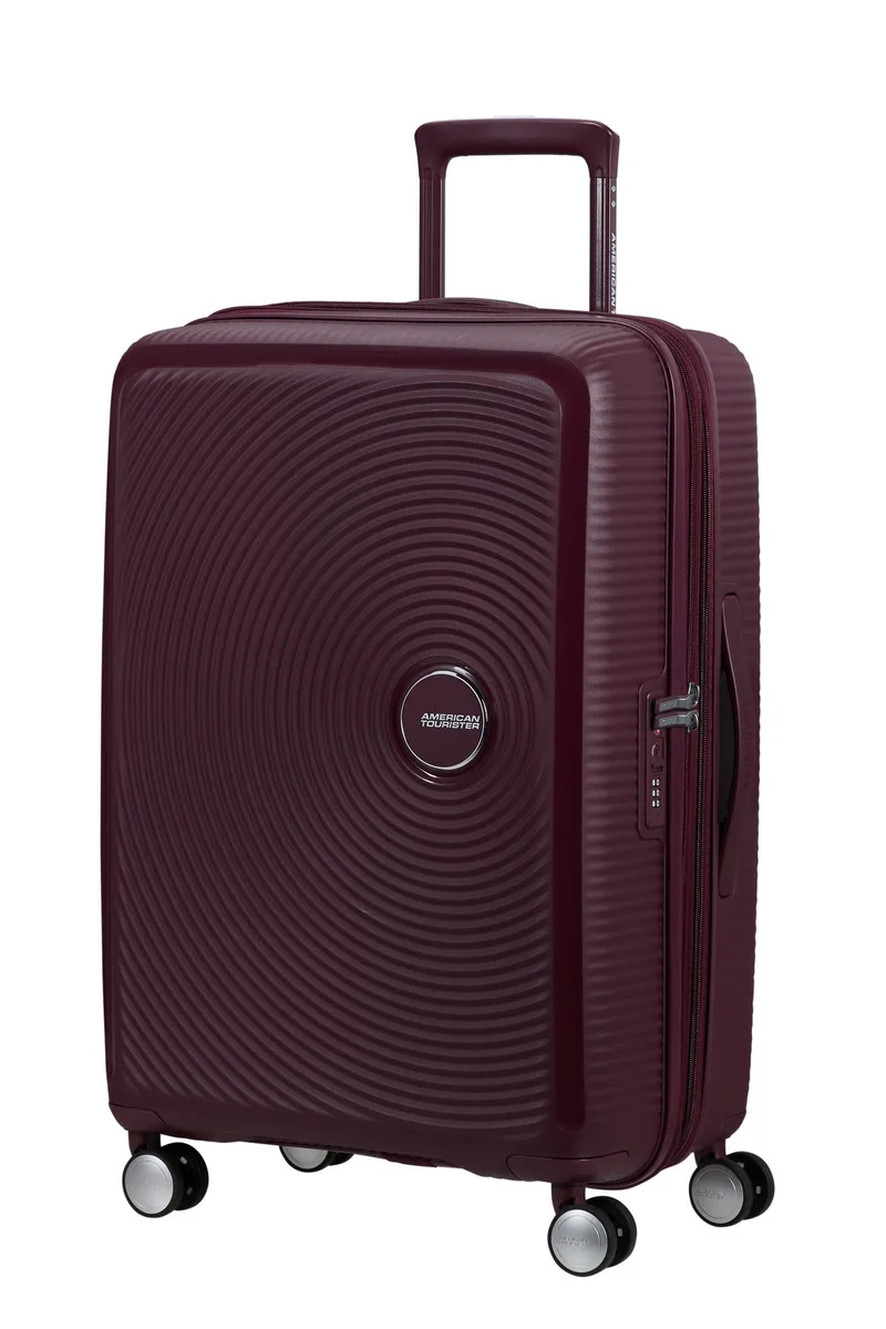 Чемодан American Tourister, Soundbox, полипропилен, средний, 67 см, 71.5/81 л, TSA, 4 колеса, EXP, бордового цвета.