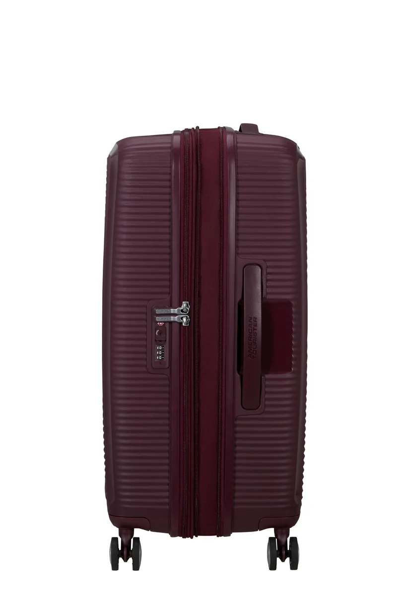 Чемодан American Tourister, Soundbox, полипропилен, средний, 67 см, 71.5/81 л, TSA, 4 колеса, EXP, бордового цвета.