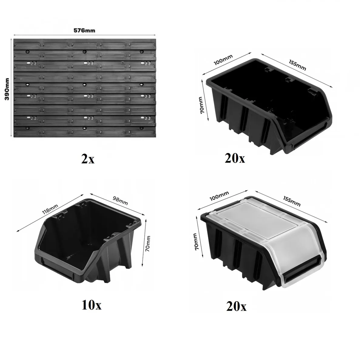 Панель для інструментів Kistenberg пластикова 58х78 см чорна з 50 контейнерами