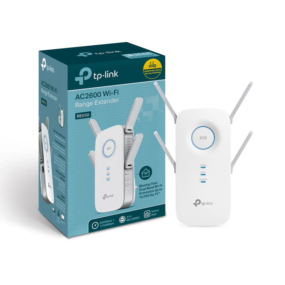 Расширитель покрытия WiFi TP-LINK RE650 AC2600, 1хGE LAN