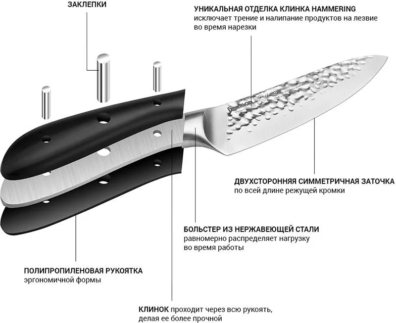 Ніж кухонний Fissman нержавіюча сталь 15 см hammered сріблястий