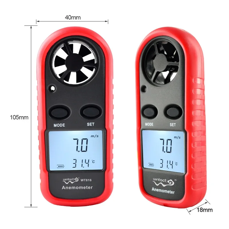 Анемометр цифровий WINTACT WT816 0,1-30 м/с пило- та вологозахищений 105х40х15 мм чорний