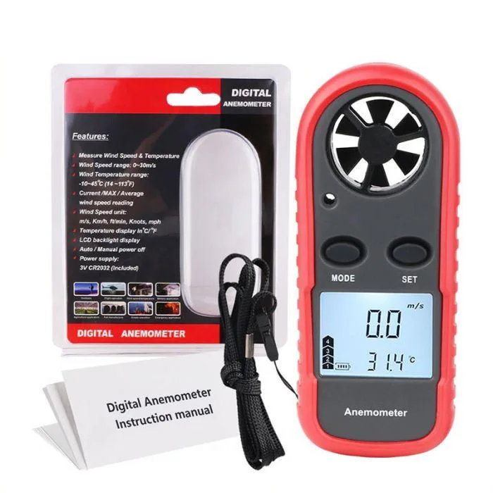Анемометр цифровий WINTACT WT816 0,1-30 м/с пило- та вологозахищений 105х40х15 мм чорний