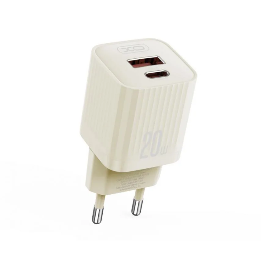 Мережевий зарядний пристрій XO PC 73х32х32 мм Бежевий 20W QC3.0 PD