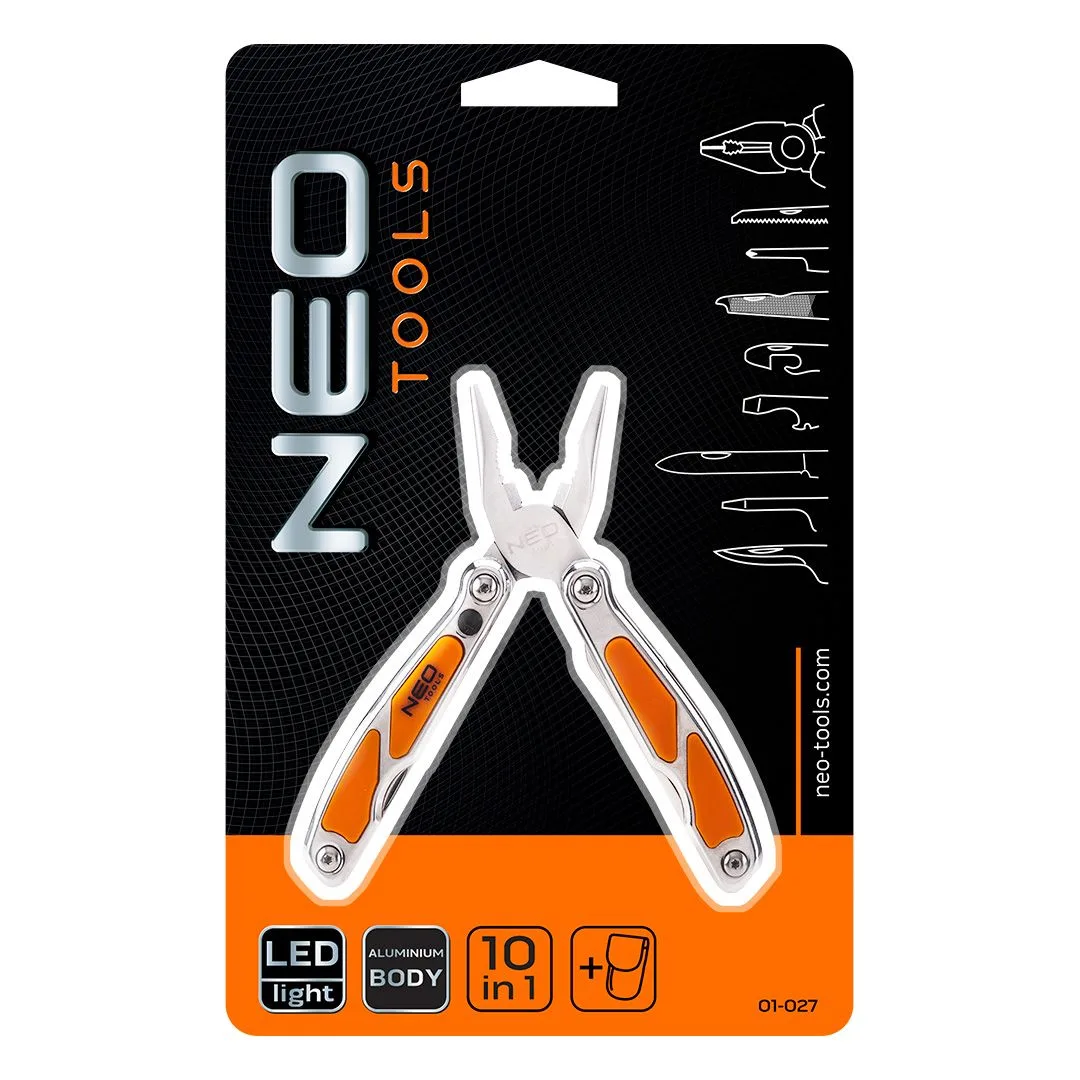 Мультитул Neo Tools, компактний, 10 функцій, з LED підсвіткою.