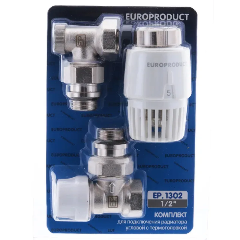 Кутовий комплект для підключення радіатора Europroduct Пластик Латунь 1/2 Білий