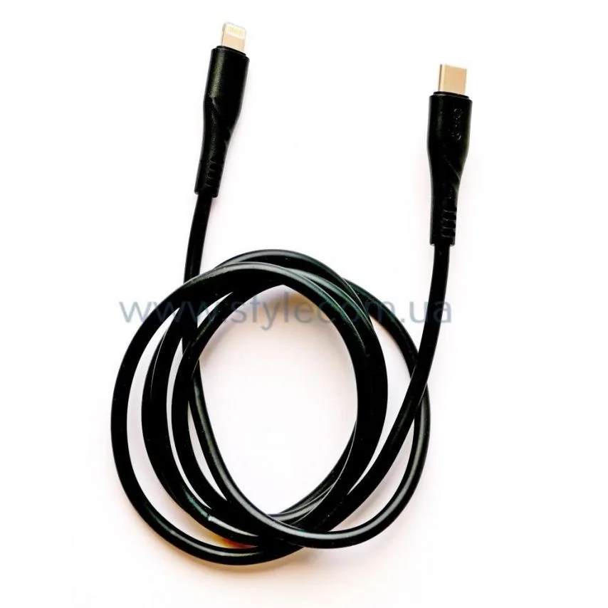 Кабель USB Type-C to Lightning XO 1м силіконовий чорний 2A Quick Charge Power Delivery