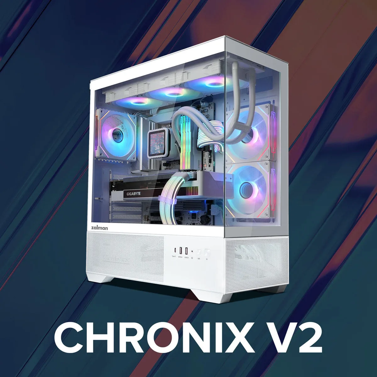 Корпус Zalman Chronix V2 без БЖ, 1xUSB3.0, 1xUSB2.0, 1x Type C, 2x120мм ARGB Reverse,  4x120мм ARGB, VGA 410мм, LCS ready, TG Side/Front Panel, ATX, білий
