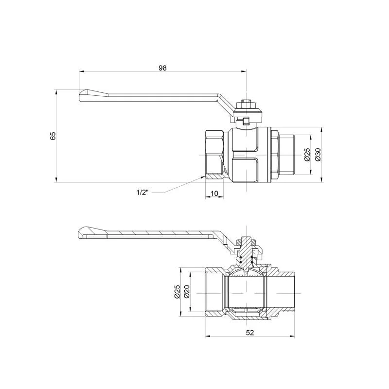 Кран кульовий ICMA 1/2" прямий латунний червоний важіль