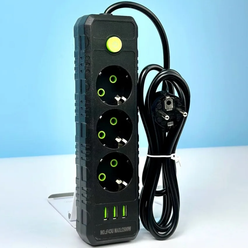 Сетевий фільтр 3 розетки 3USB 2500W 4 м чорний