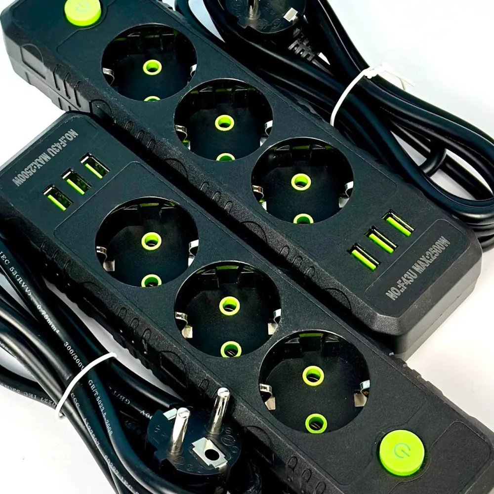 Сетевий фільтр 3 розетки 3USB 2500W 4 м чорний