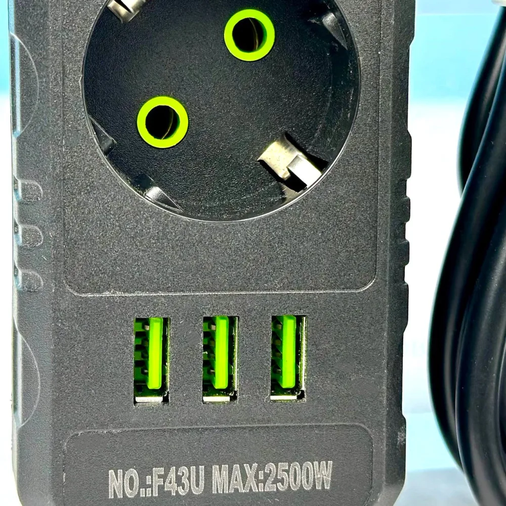 Сетевий фільтр 3 розетки 3USB 2500W 4 м чорний