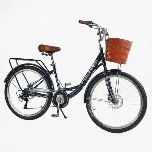 Велосипед городской Corso Polaris 26 дюймов с корзиной для женщин с багажником и Shimano 7 скоростей