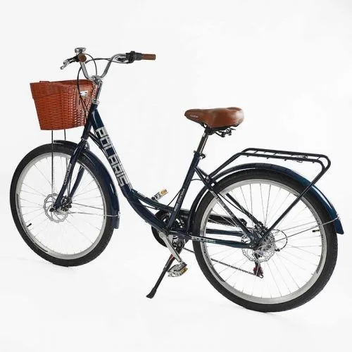 Велосипед городской Corso Polaris 26 дюймов с корзиной для женщин с багажником и Shimano 7 скоростей