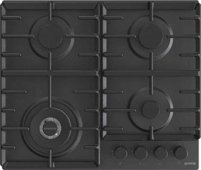 Газова варильна панель Gorenje, 60 см, чавунне покриття, чорний колір.