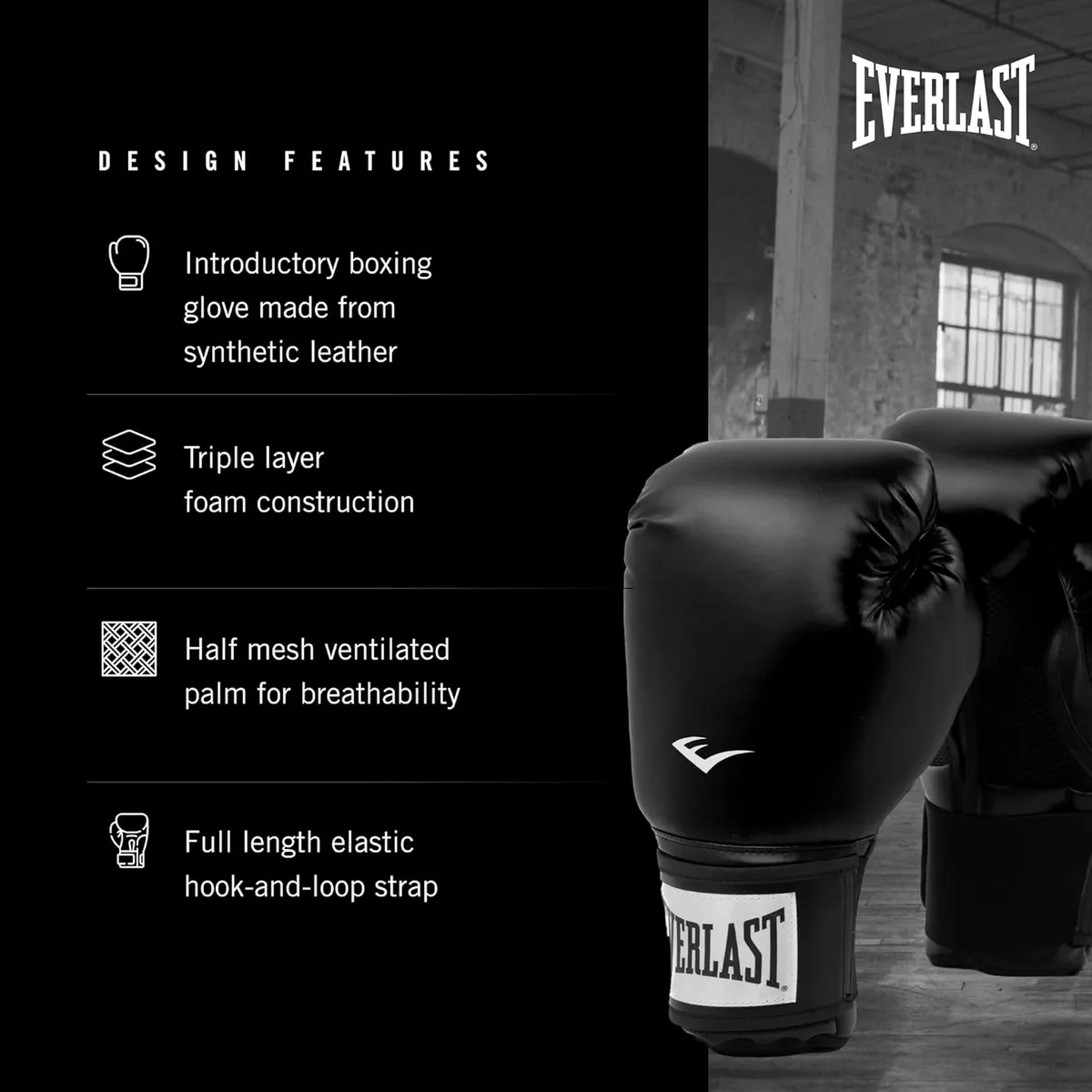 Боксерські рукавиці Everlast поліуретан 8 унцій чорні унісекс